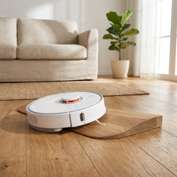 Maßgefertigte Türschwellenrampe für Saugroboter aus Eiche Massivholz