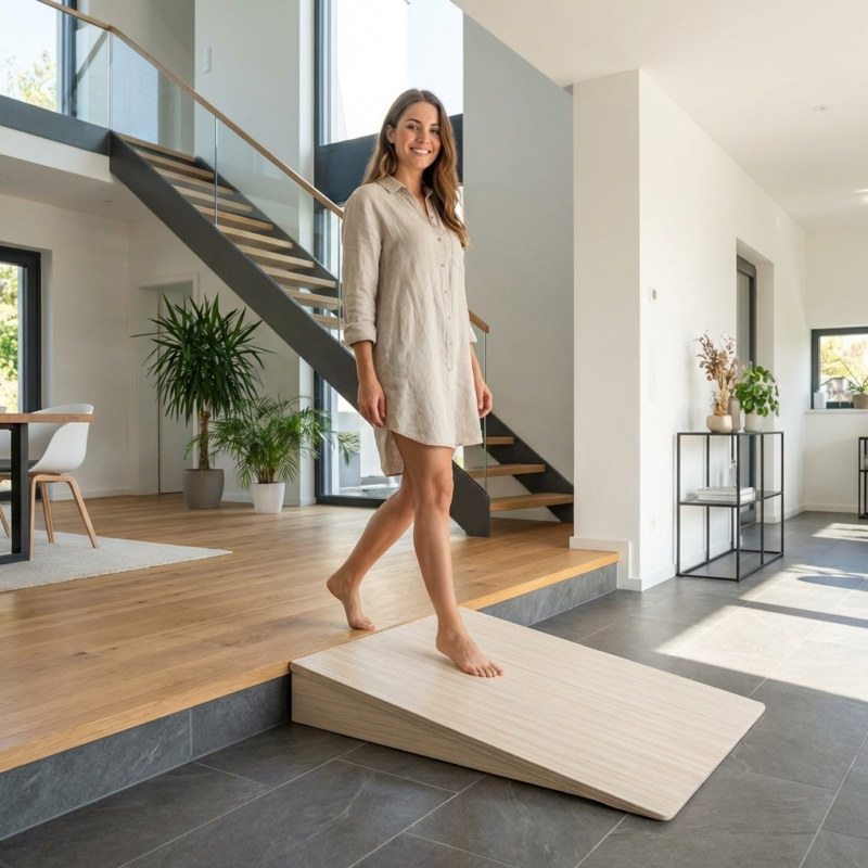 Stufenrampen nach Maß direkt vom Schreiner für Rollstuhl Rollator Fahrrad Kinderwagen Saugroboter und vieles mehr