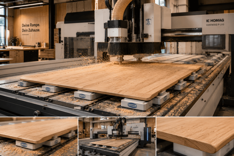 CNC-Fertigung einer Holzrampe in der Schreinerwerkstatt