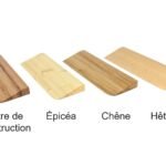 Échantillons de matériaux pour rampes de robot aspirateur : hêtre de construction, épicéa, chêne et hêtre