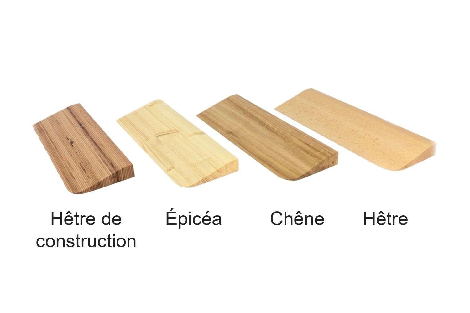 Échantillons de matériaux pour rampes de robot aspirateur : hêtre de construction, épicéa, chêne et hêtre Échantillons de matériaux pour rampes de robot aspirateur : hêtre de construction, épicéa, chêne et hêtre