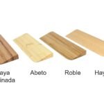 Muestras de material para rampas de robot aspirador: haya laminada, abeto, roble y haya
